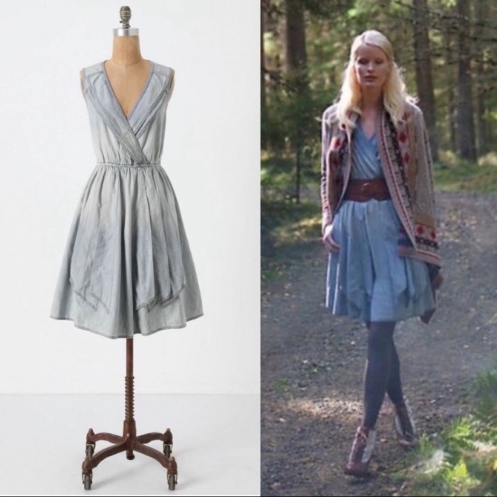 Anthropologie Pleated Chambray Denim Dress XS